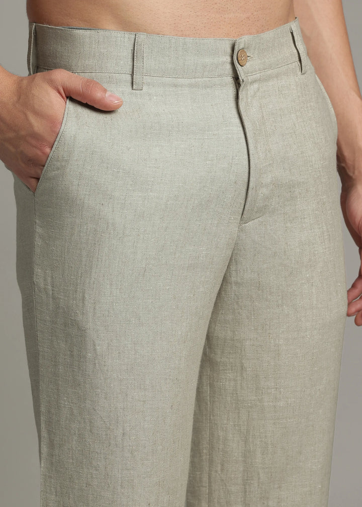 Ray - Pure Linen Trousers - Artichoke Green