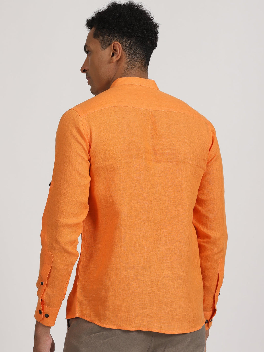 Louis- Men's Pure Linen Full Sleeve Shirt - Beer Orange | Rescue