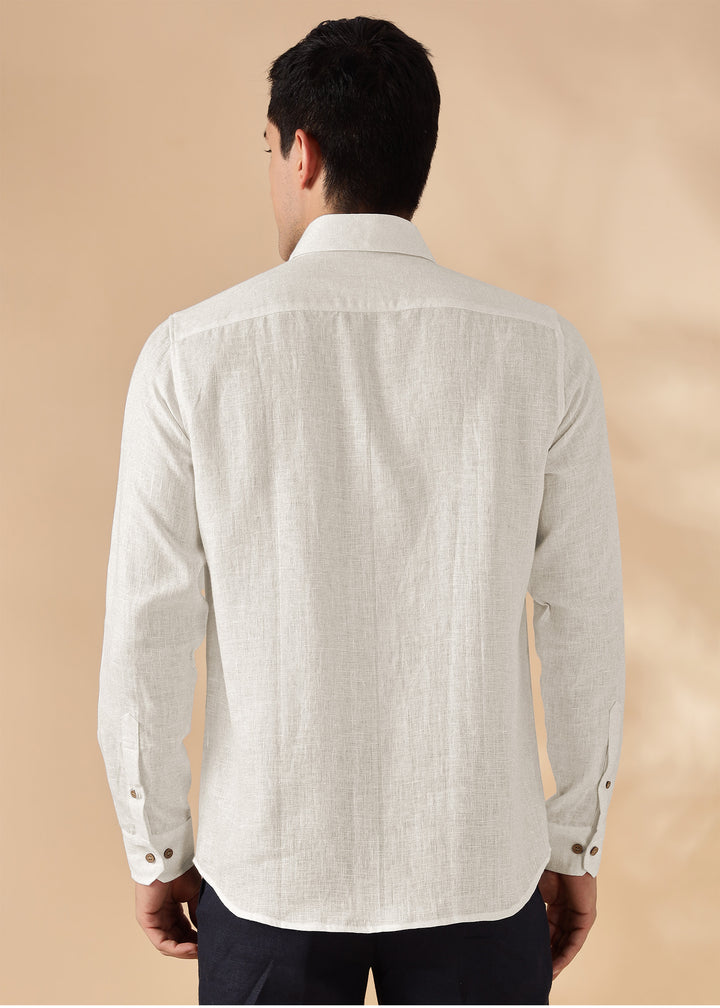 Bronco - Pure Linen Full Sleeve Shirt with Detachable Front Yoke - Ecru