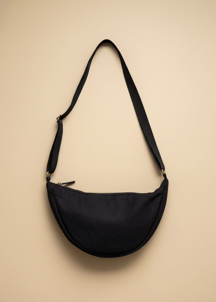 Linen Up-cycled Moon Bag - Black