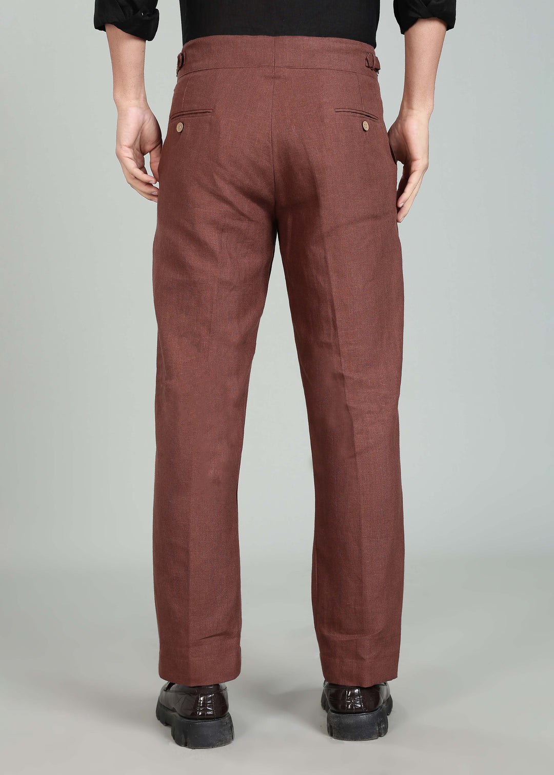 Wes Pants - Pure Linen Pleated Trousers with Adjustable Waistband - Amber Brown