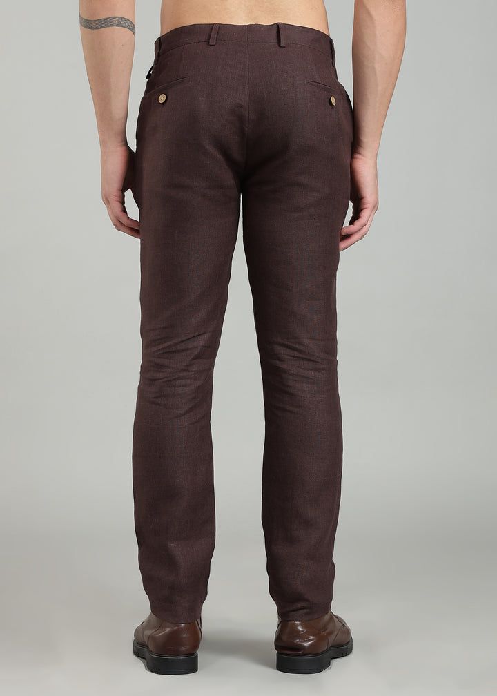 Neil - Pure Linen Trousers - Cocoa Brown