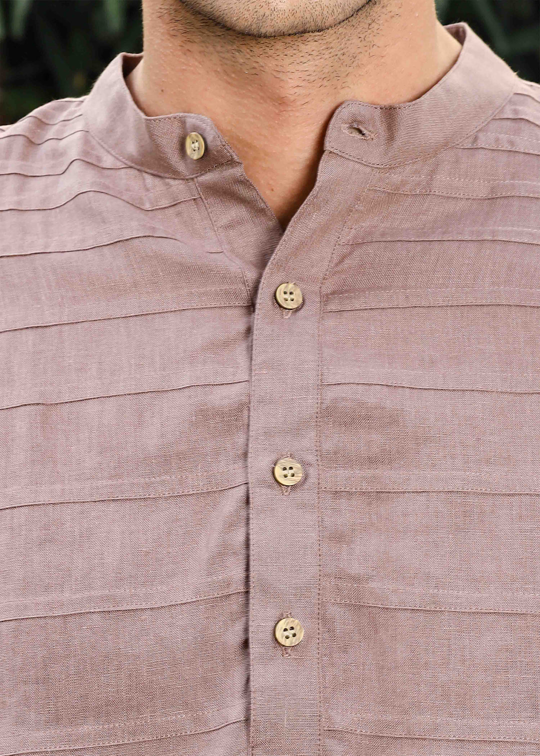 Marvel - Full Sleeve Mandarin Collar Pure Linen Kurta - Toasted Brown