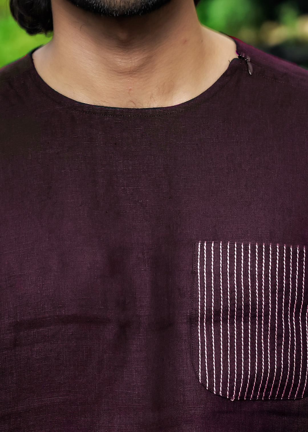 Simon - Pure Linen Stitch Detail Short Sleeve T-Shirt - Dark Purple (Factory Rescue)