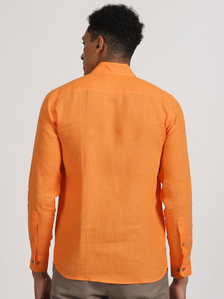 Harvey - Men's Pure Linen Full Sleeve Shirt - Beer Orange