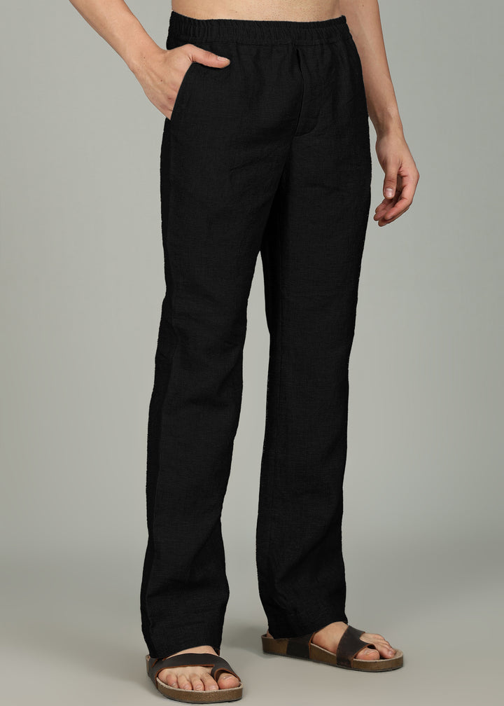 Gil - Pure Linen Kurta Pants - Black