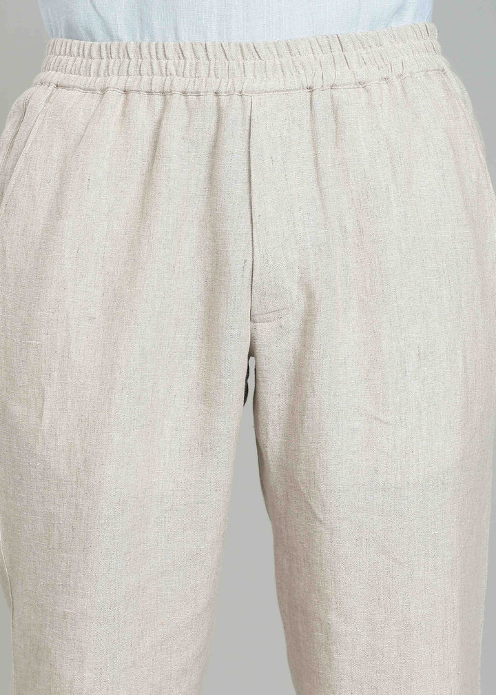 Ivo -  Pure Linen Casual Relaxed Elastic Pants - Ecru