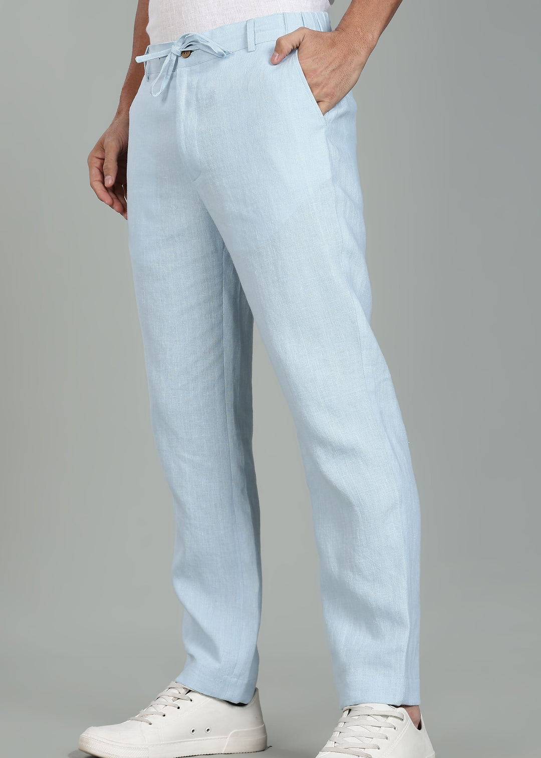 Theo - Linen Travel Pants - Pastel Blue