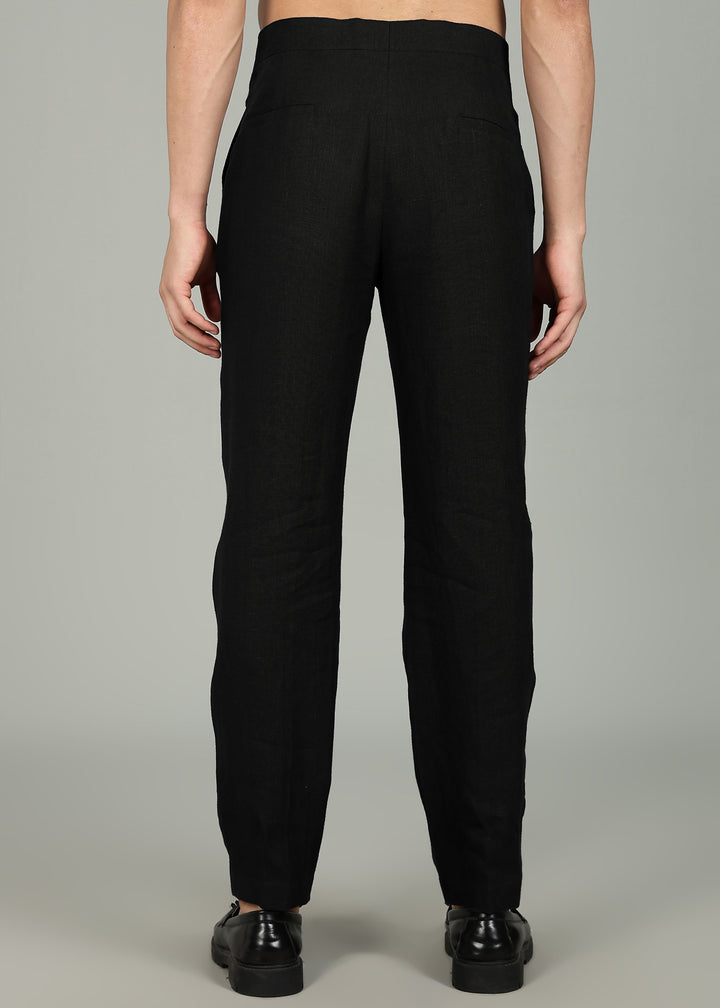 Moe - Pure Linen Extended Strap Formal Pants – Black