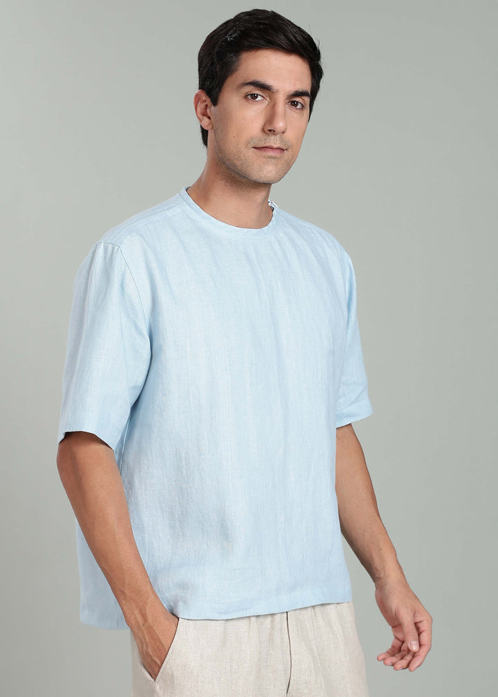 Nash - Pure Linen Oversized T shirt - Pastel Blue