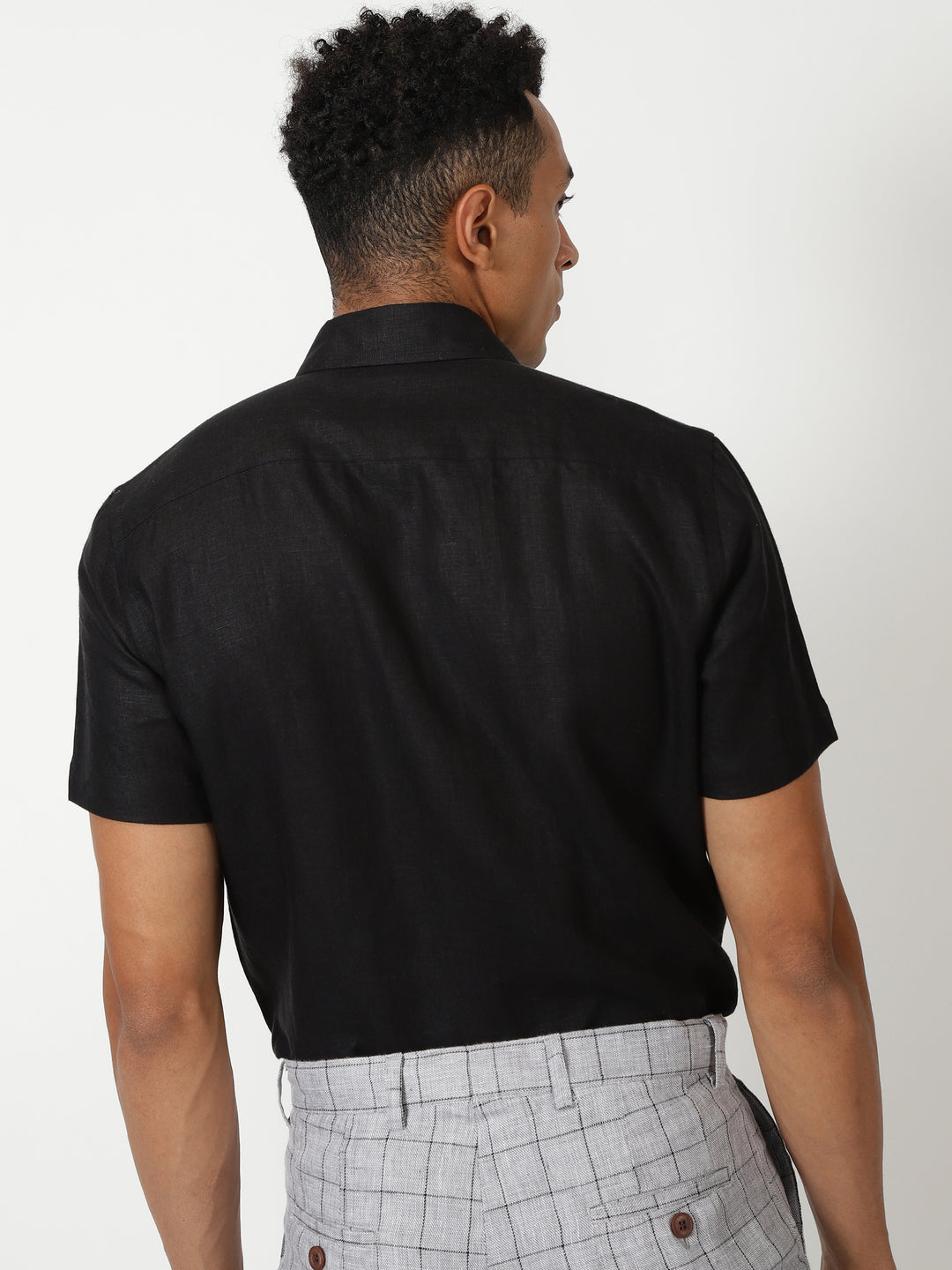 Ron - Pure Linen Half Sleeve Shirt - Black