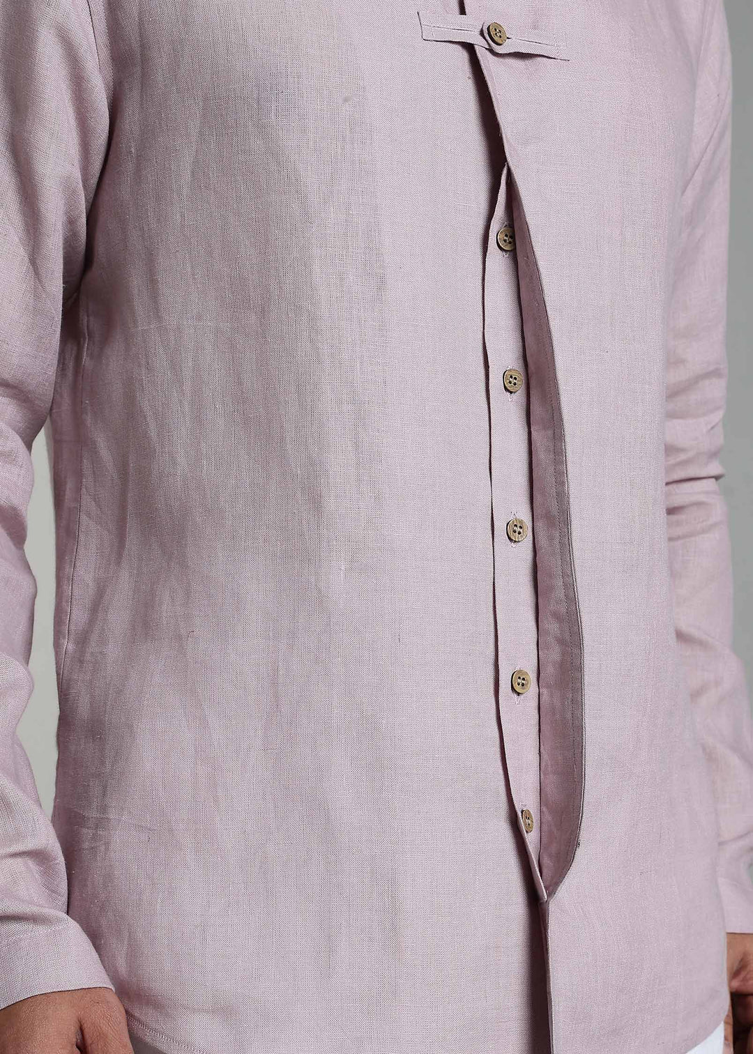 Reno - Pure Linen Full Sleeve Collarless Shirt  - Cameo Pink