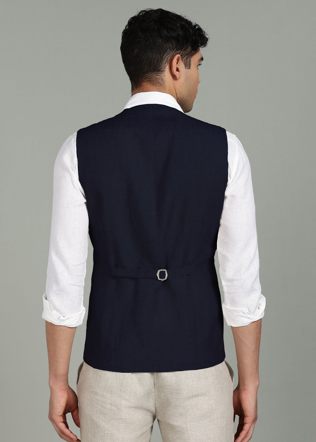Clyde Pure Linen Waist Coat - Dark Blue