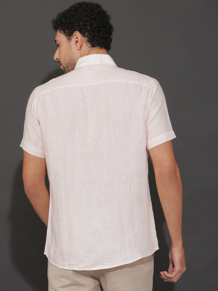 Harvey - Pure Linen Half Sleeve Shirt - Light Pink