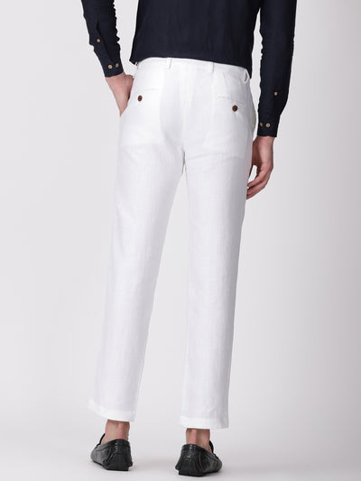 Midnight Navy Soiree Look | Earl Dark Blue Linen Shirt & Pure White Trousers