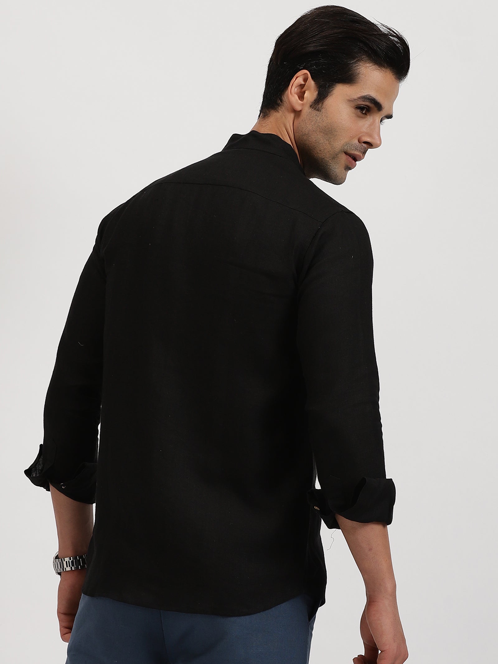 【極美品】Black Frayed Edge Linen Shirt PREMIUM LINEN SHIRT BLACK full sleeve – BLENDS TRENDZZ