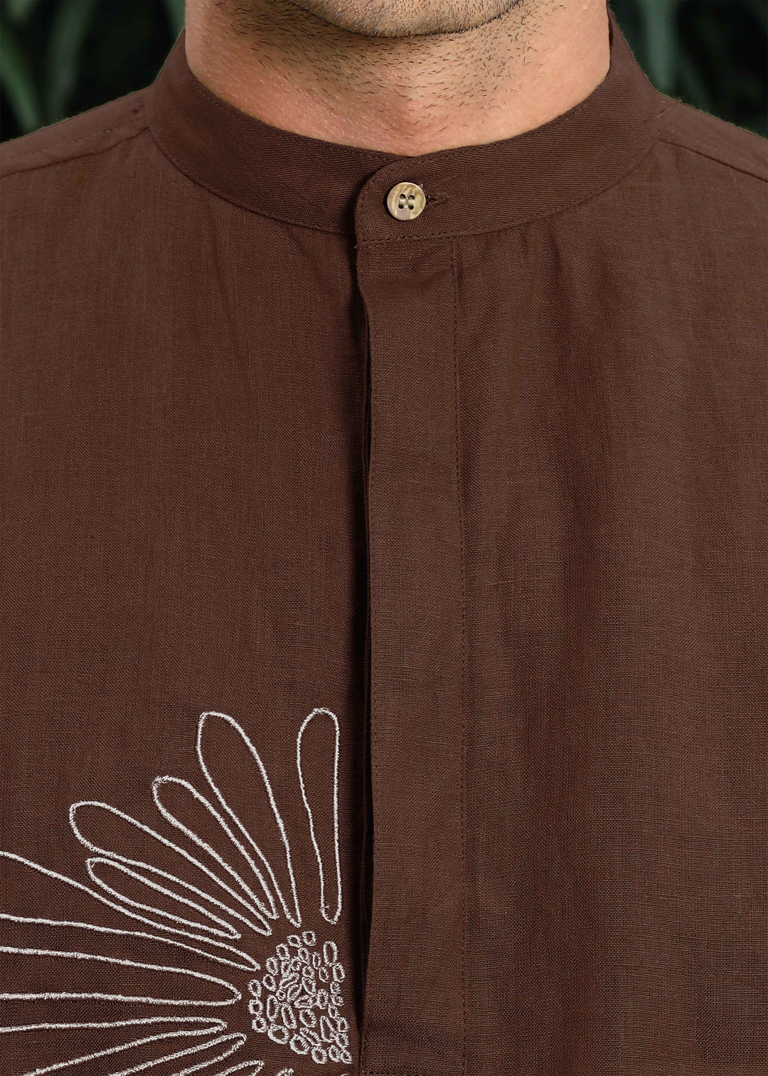 Yash Kurta - Pure Linen Kurta with Floral Embroidery | Coffee Brown