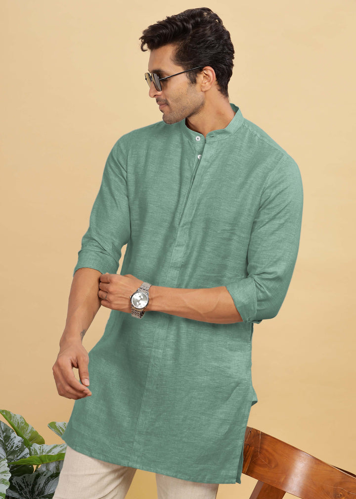 Sid Kurta - Pure Linen Kurta with Concealed Placket | Spring Green