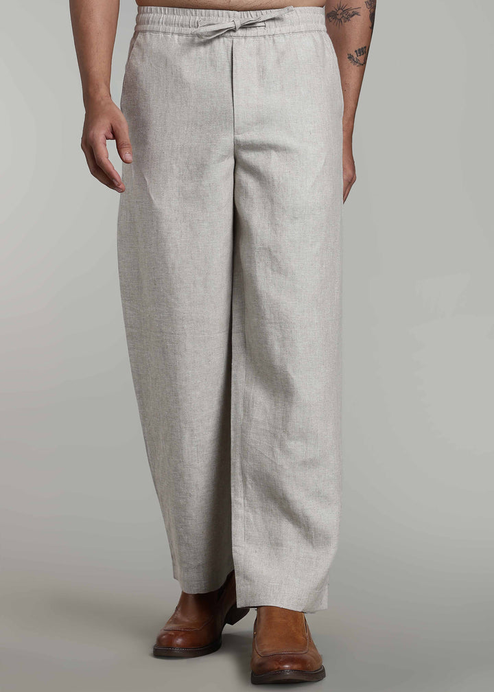 Cairo - Pure Linen Relaxed Fit Trousers with Elastic Waistband and Drawstring - Ecru