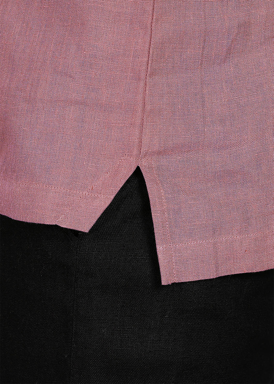 Aero - Pure Linen Front Zipper T-Shirt with Stylized Collar - Dusty Pink