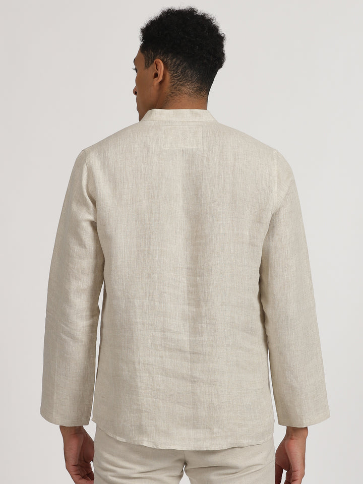 Fredrik - Pure Linen Toda Hand-Embroidered Long Sleeve Shirt - Ecru