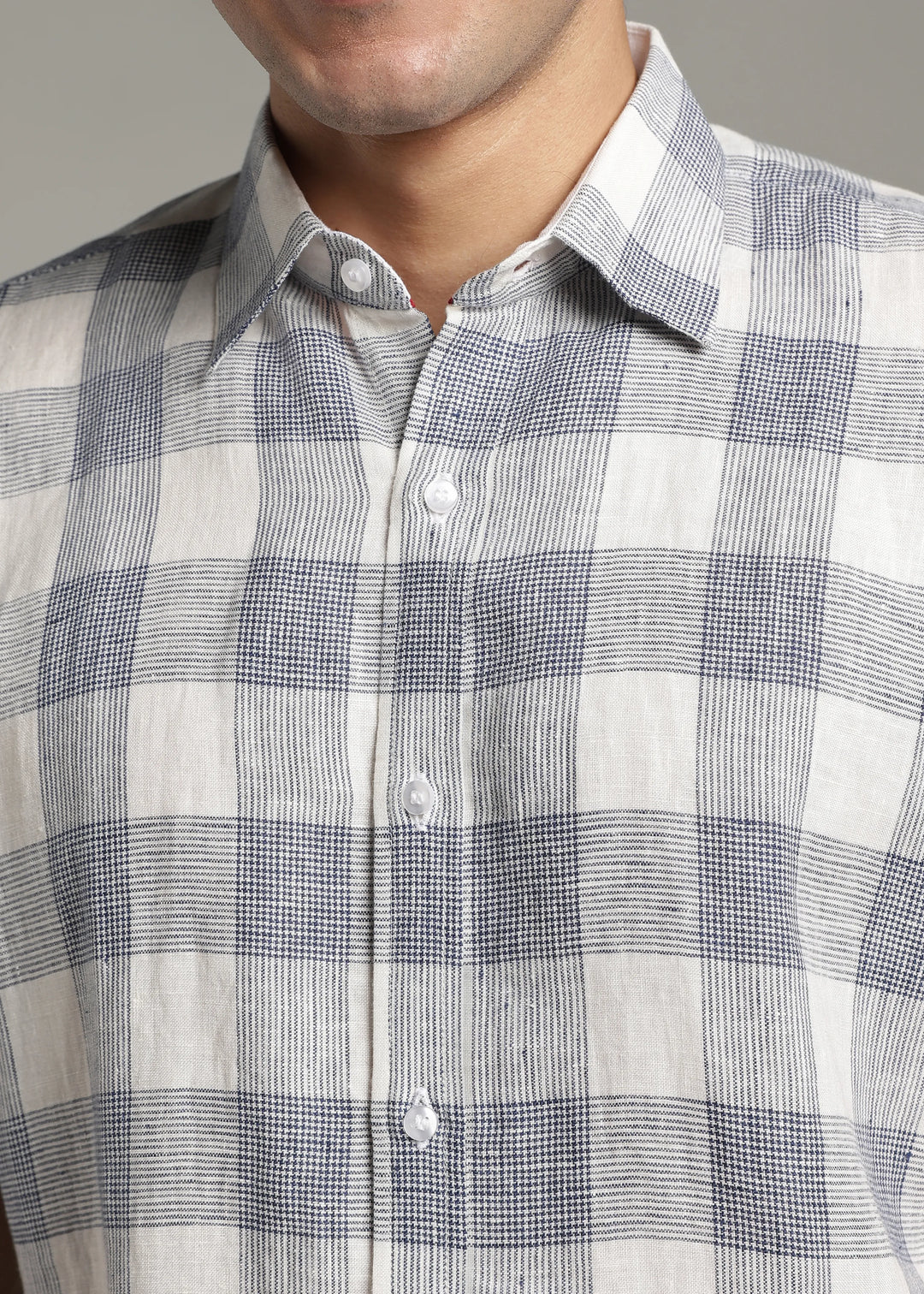 Glen- Pure Linen Half Sleeve Checks Shirt - White