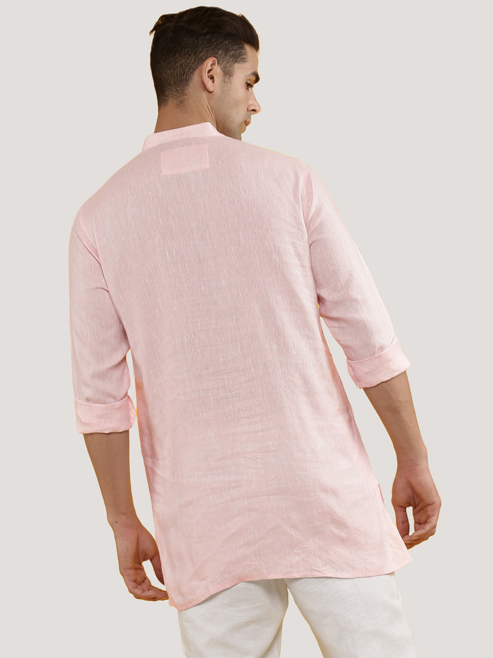 Abe - Full Sleeve Chambray Pure Linen Kurta - Blush Pink