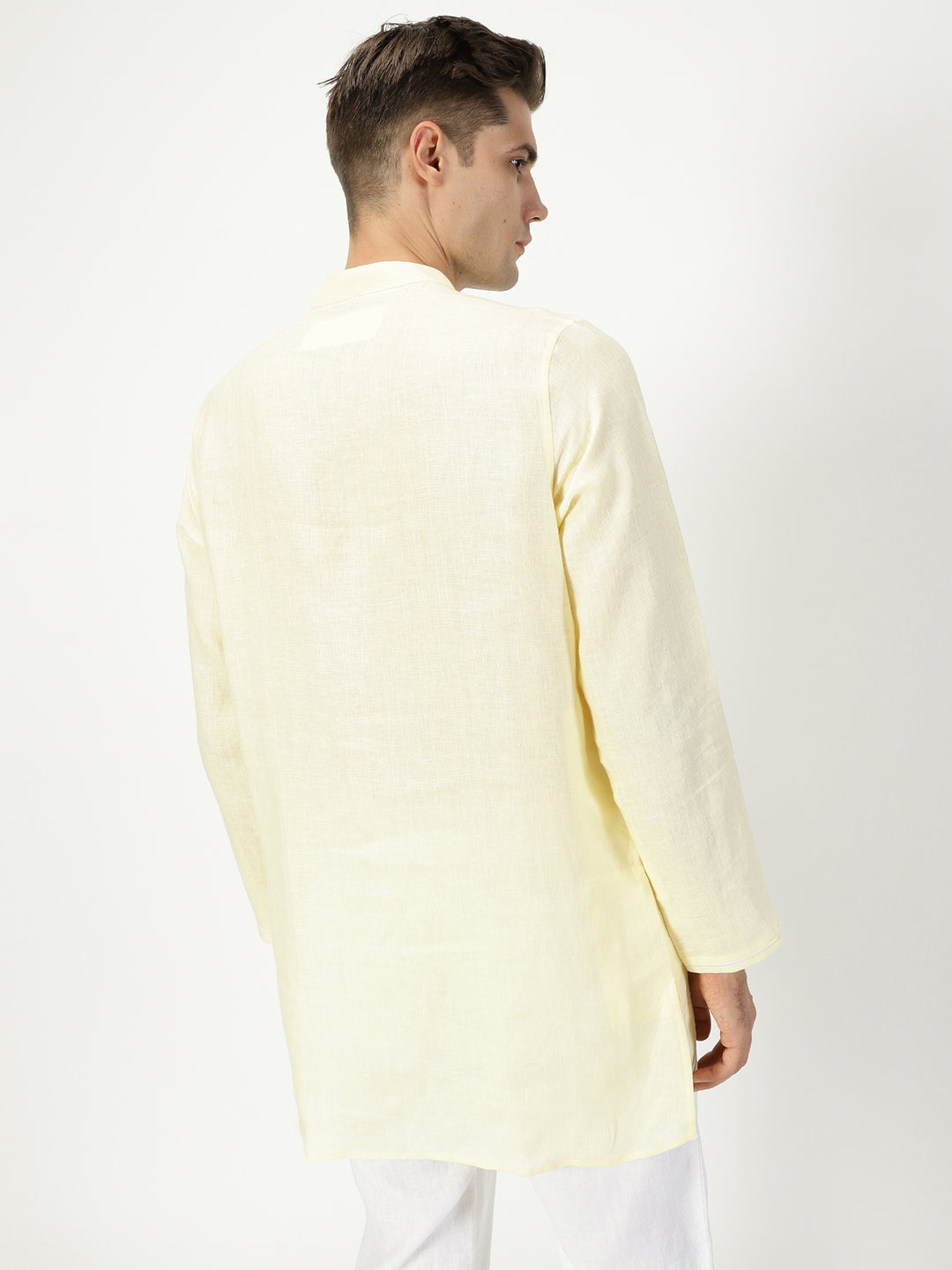 Ved Kurta Sets - Embroidered Pure Linen Short Kurta | Light Yellow