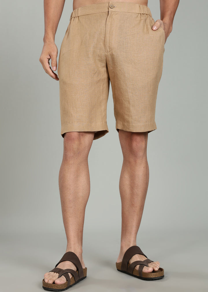 Milo Shorts - Pure Linen Shorts - Oakwood Brown