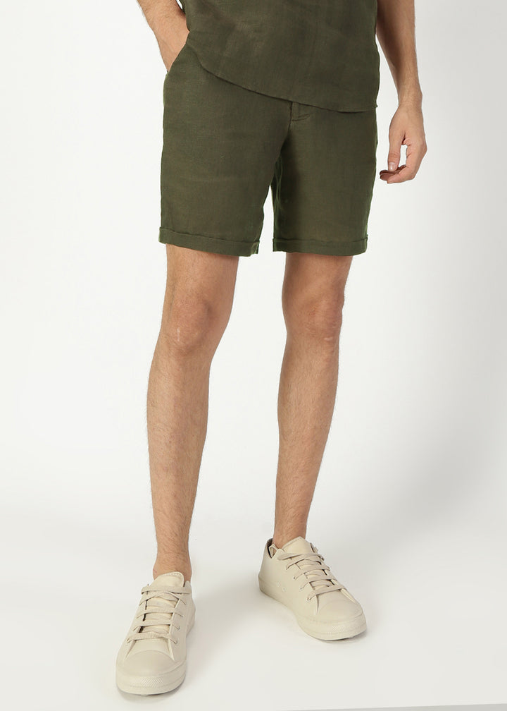 Matteo Pure Linen Shorts - Moss Green