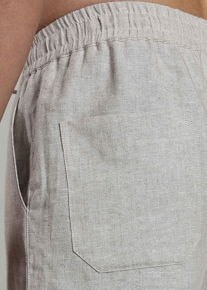 Cairo - Pure Linen Relaxed Fit Trousers with Elastic Waistband and Drawstring - Ecru