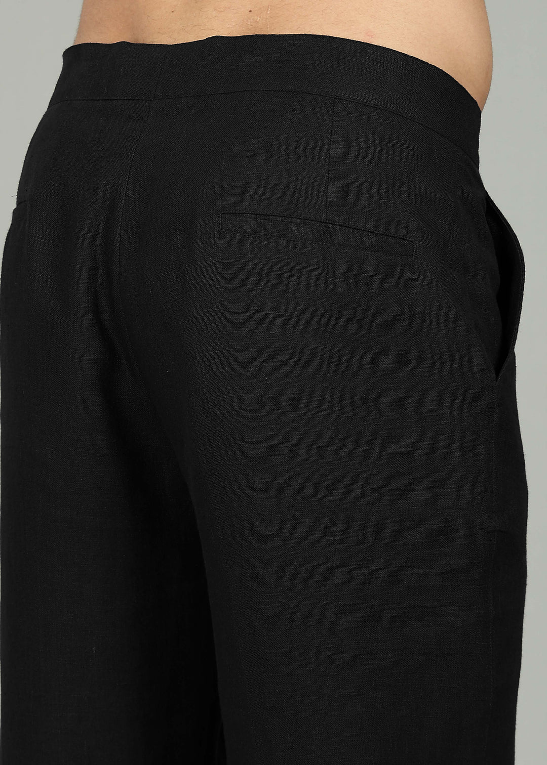 Moe - Pure Linen Extended Strap Formal Pants – Black