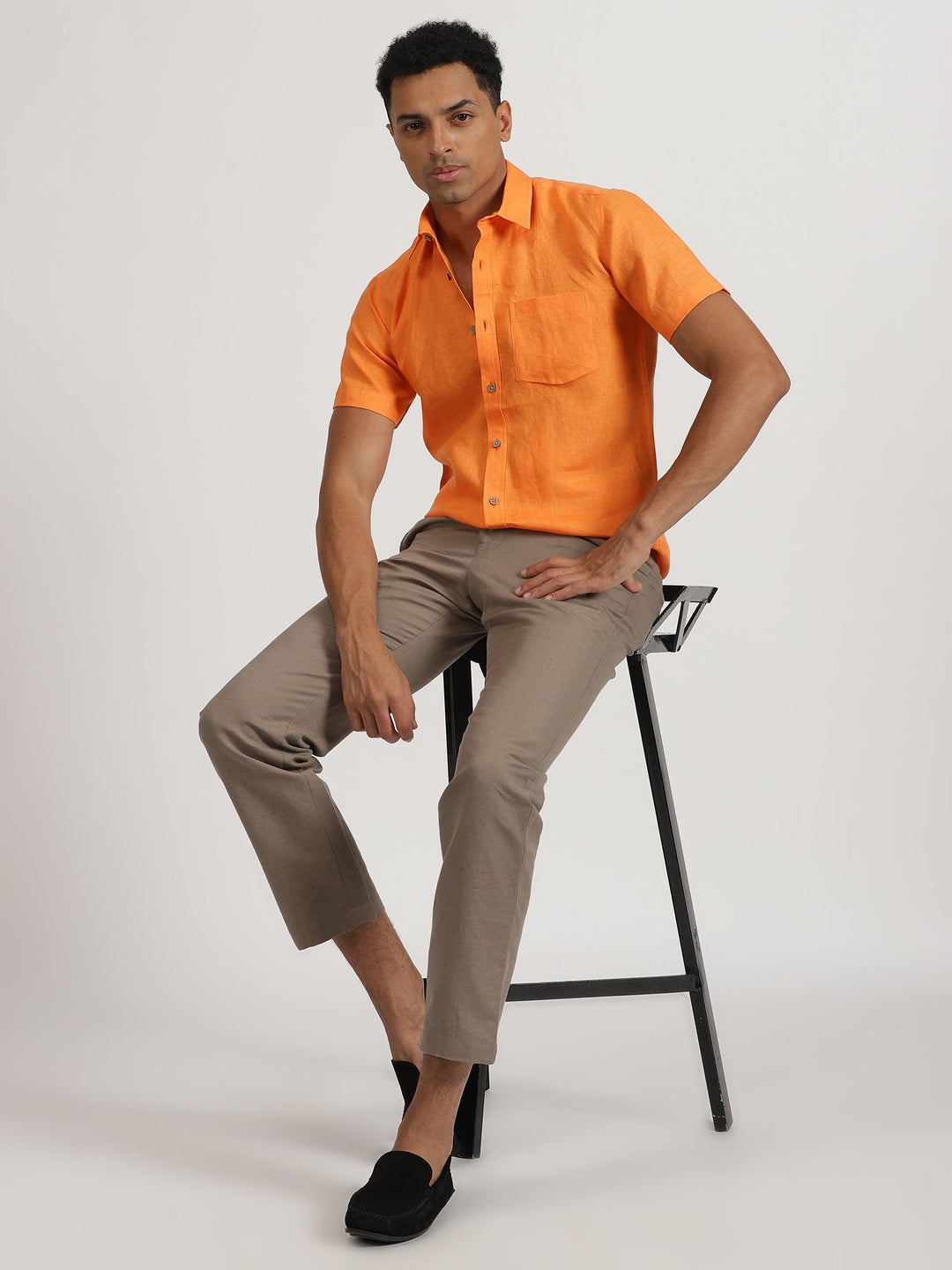 Harvey - Men's Pure Linen Half Sleeve Shirt - Beer Orange | Rescue