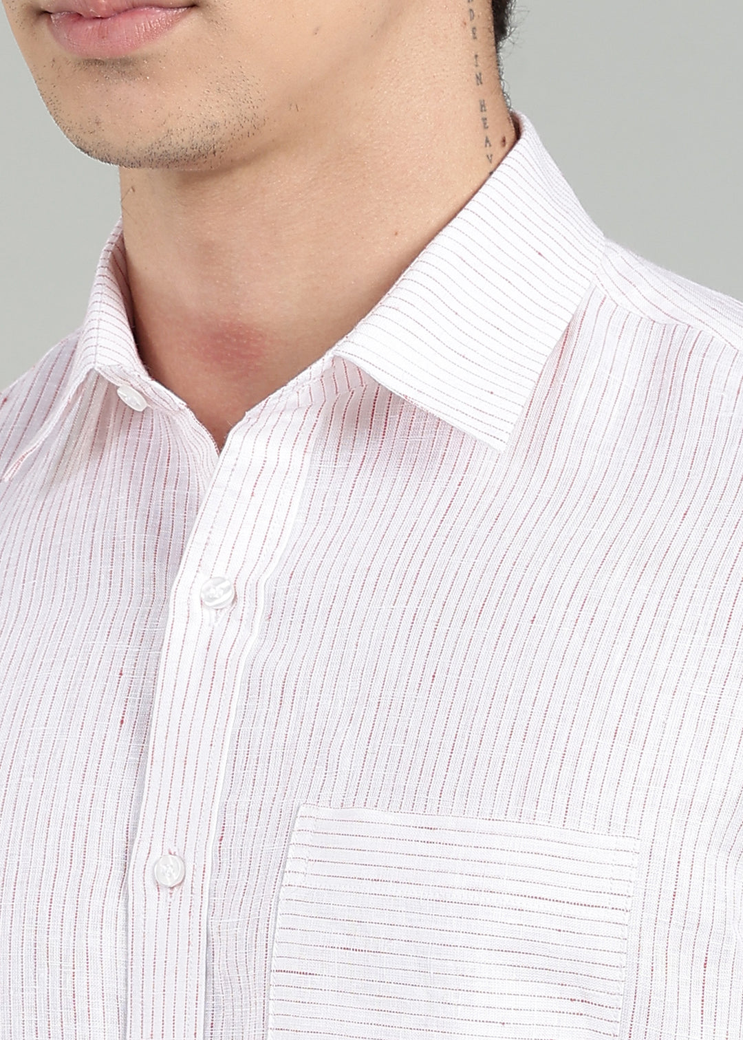 Mark - Pure Linen Half Sleeve Shirt - Red Pinstripe