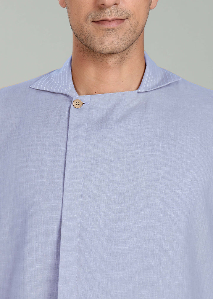 Sean Shirt - Pure Linen Half Sleeve Shirt with Concealed Placket - Periwinkle Blue