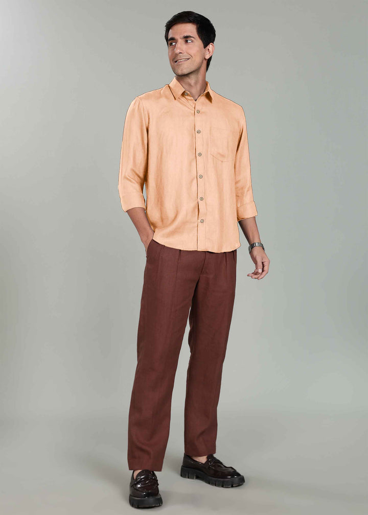 Harvey - Pure Linen Full Sleeve Shirt - Light Cinnamon