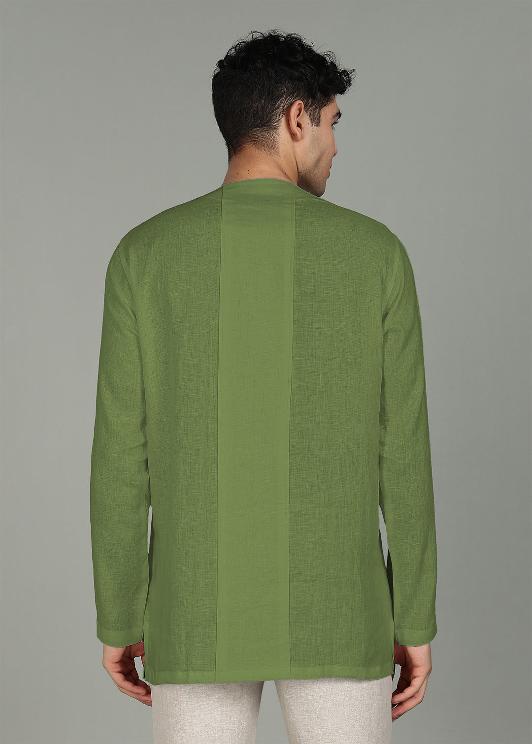 Neev - Full Sleeve Pure Linen Short Kurta - Cossack Green