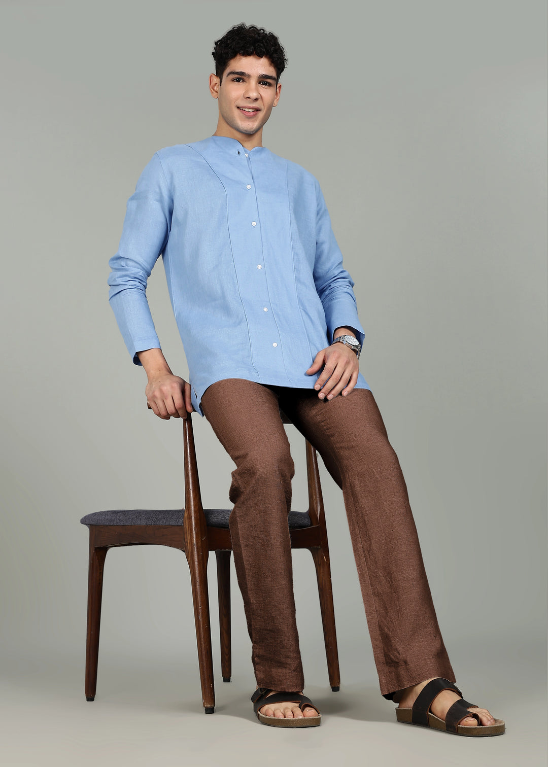 Gil -  Pure Linen Relaxed Straight Trousers - Walnut Brown