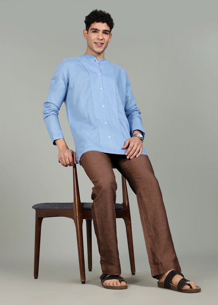 Gil -  Pure Linen Relaxed Straight Trousers - Walnut Brown