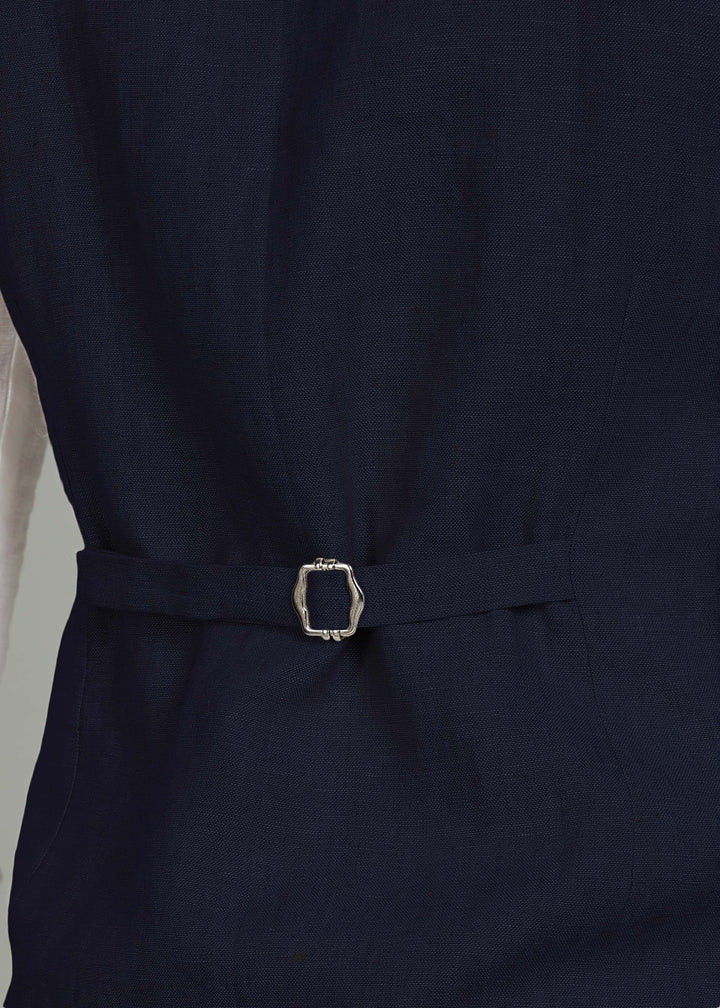 Clyde Pure Linen Waist Coat - Dark Blue