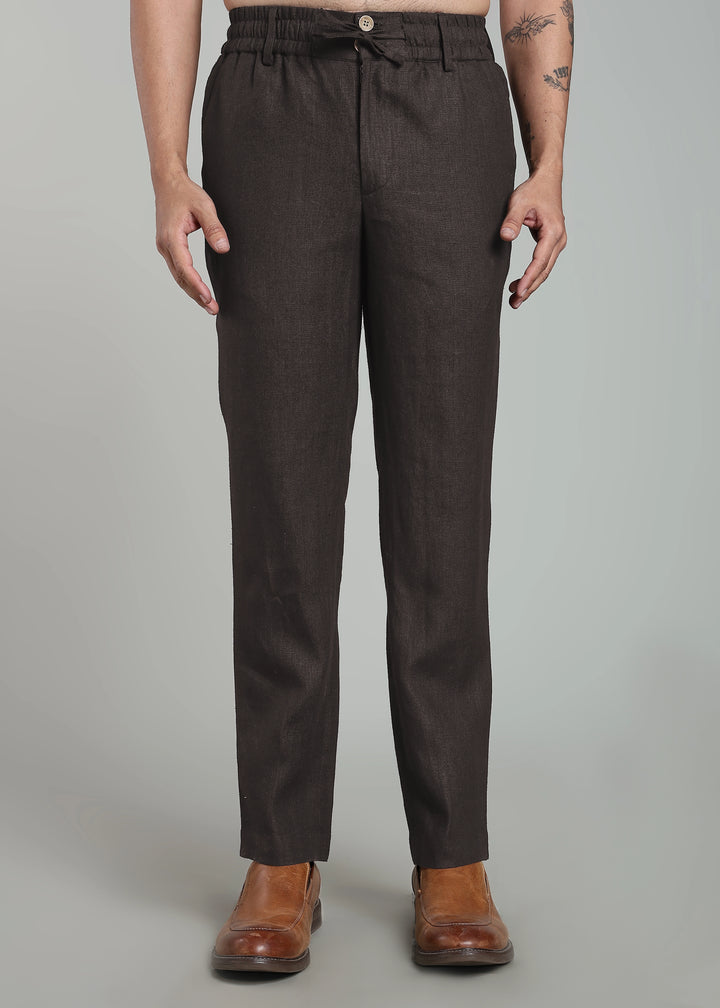 Drake - Pure Linen Trousers With Elastic Waist Band, Drawcord & Zipper - Fossil Grey
