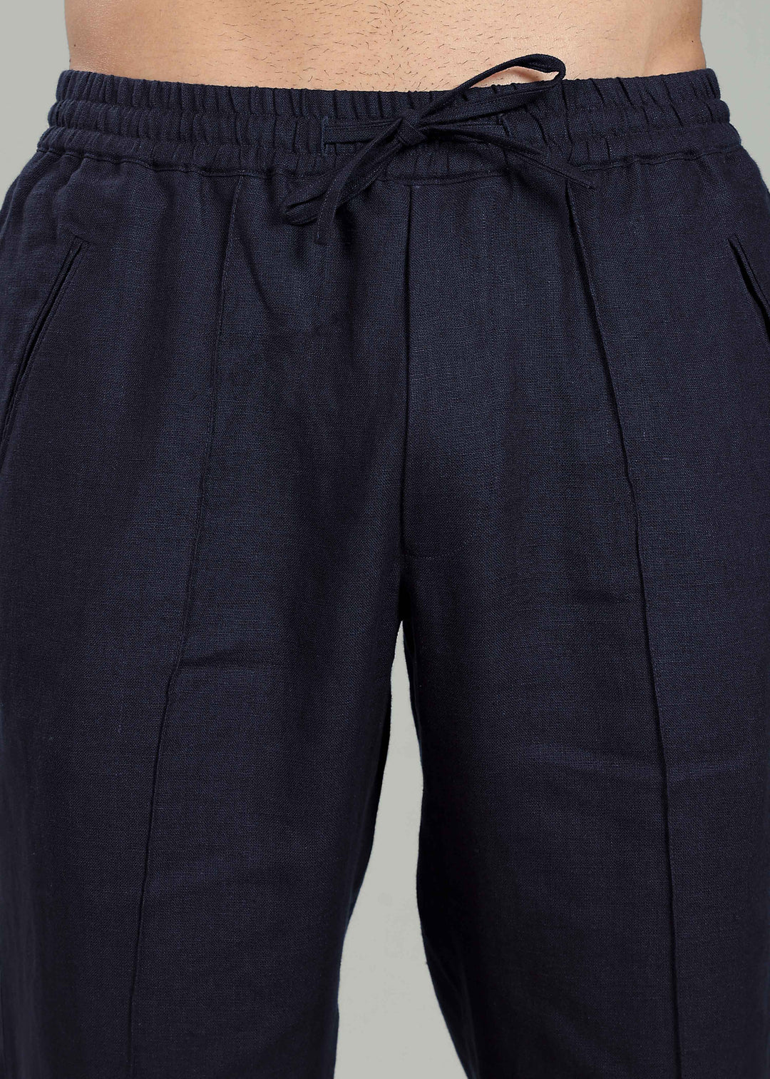 Art Pants - Pure Linen Elastic Casual Pants with Drawstrings - Regal Blue