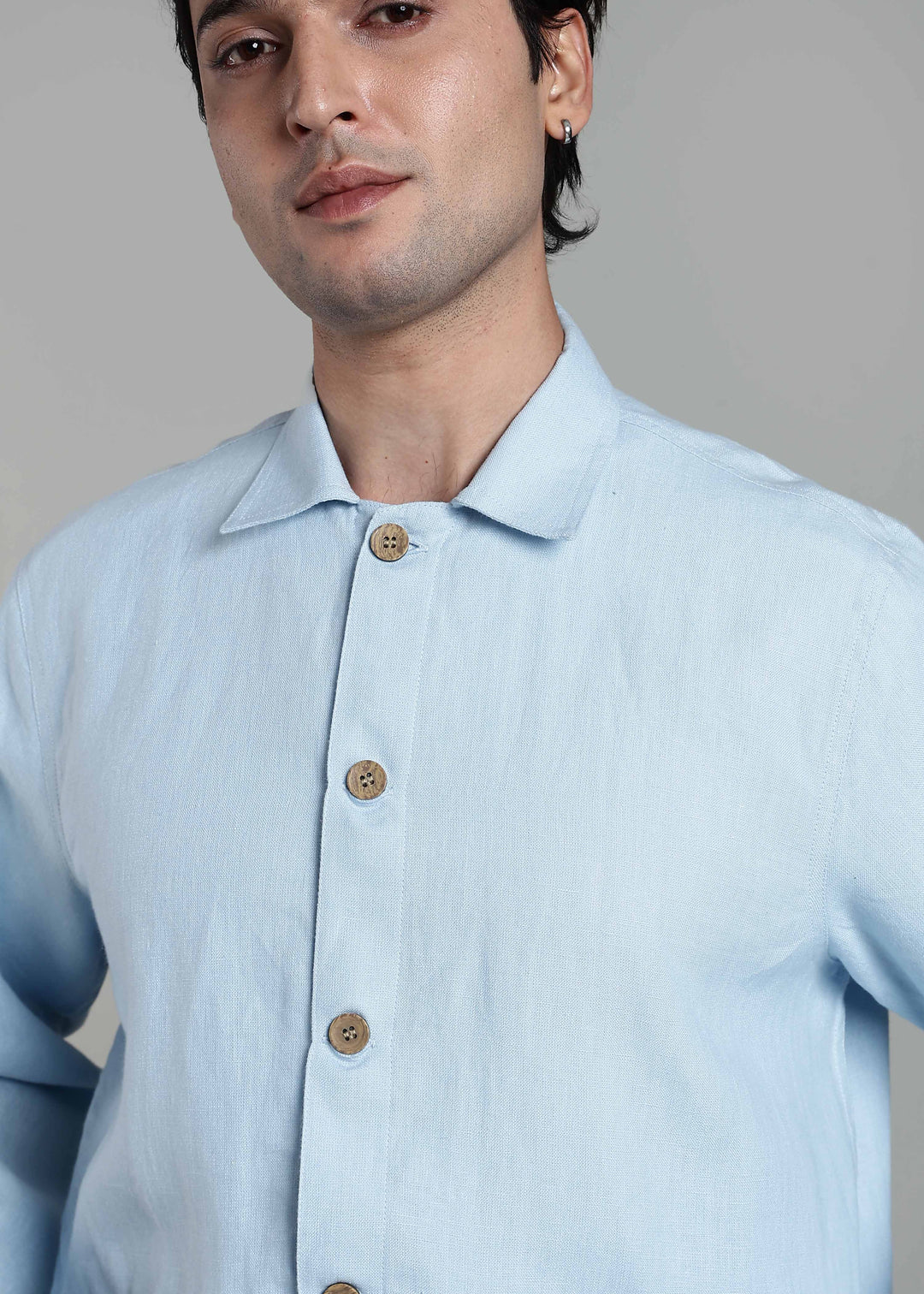 Filipe - Pure Linen Utility Jacket - Pastel Blue