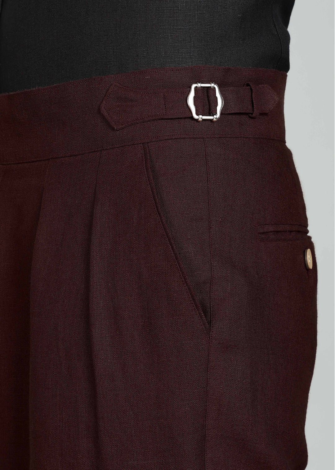 Wes Pants - Pure Linen Pleated Trousers with Adjustable Waistband - Cocoa Brown