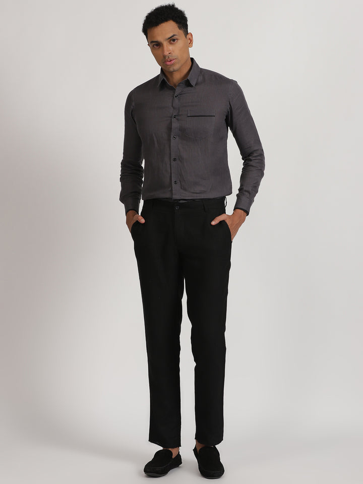 Calan - Pure Linen Full Sleeve Shirt - Smoke Grey