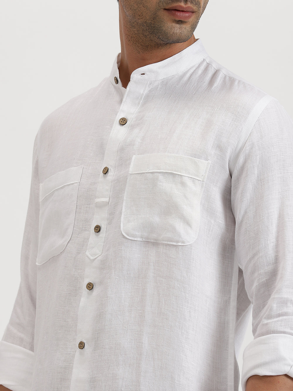 Luca - Pure Linen Double Pocket Full Sleeve Shirt - White