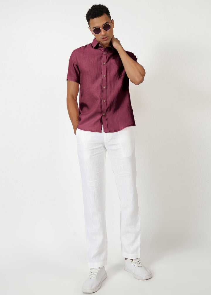 Harvey - Pure Linen Half Sleeve Shirt - Twilight Purple
