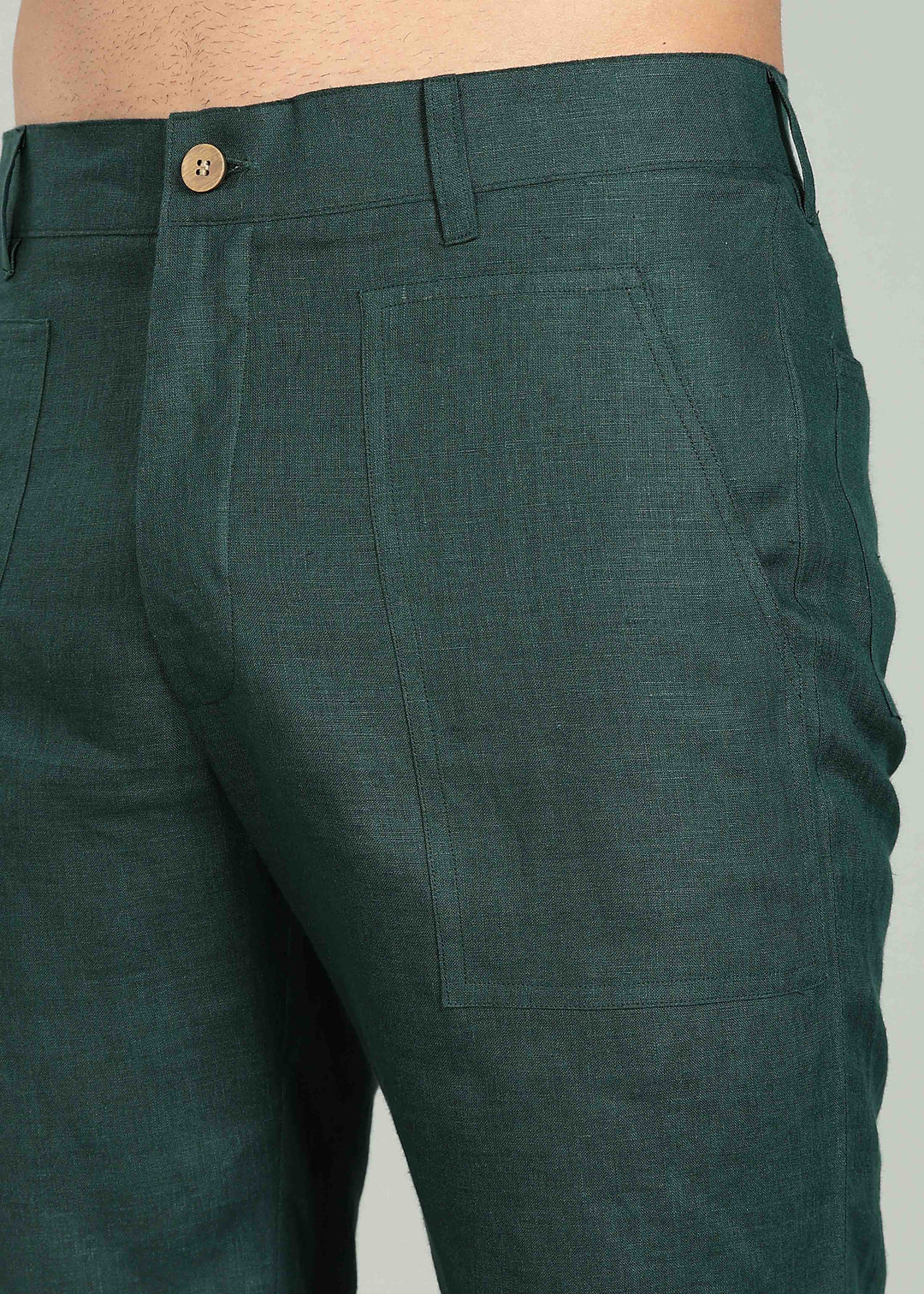 Noel Shorts - Pure Linen Shorts with Patch Pocket - Dark Pine Green