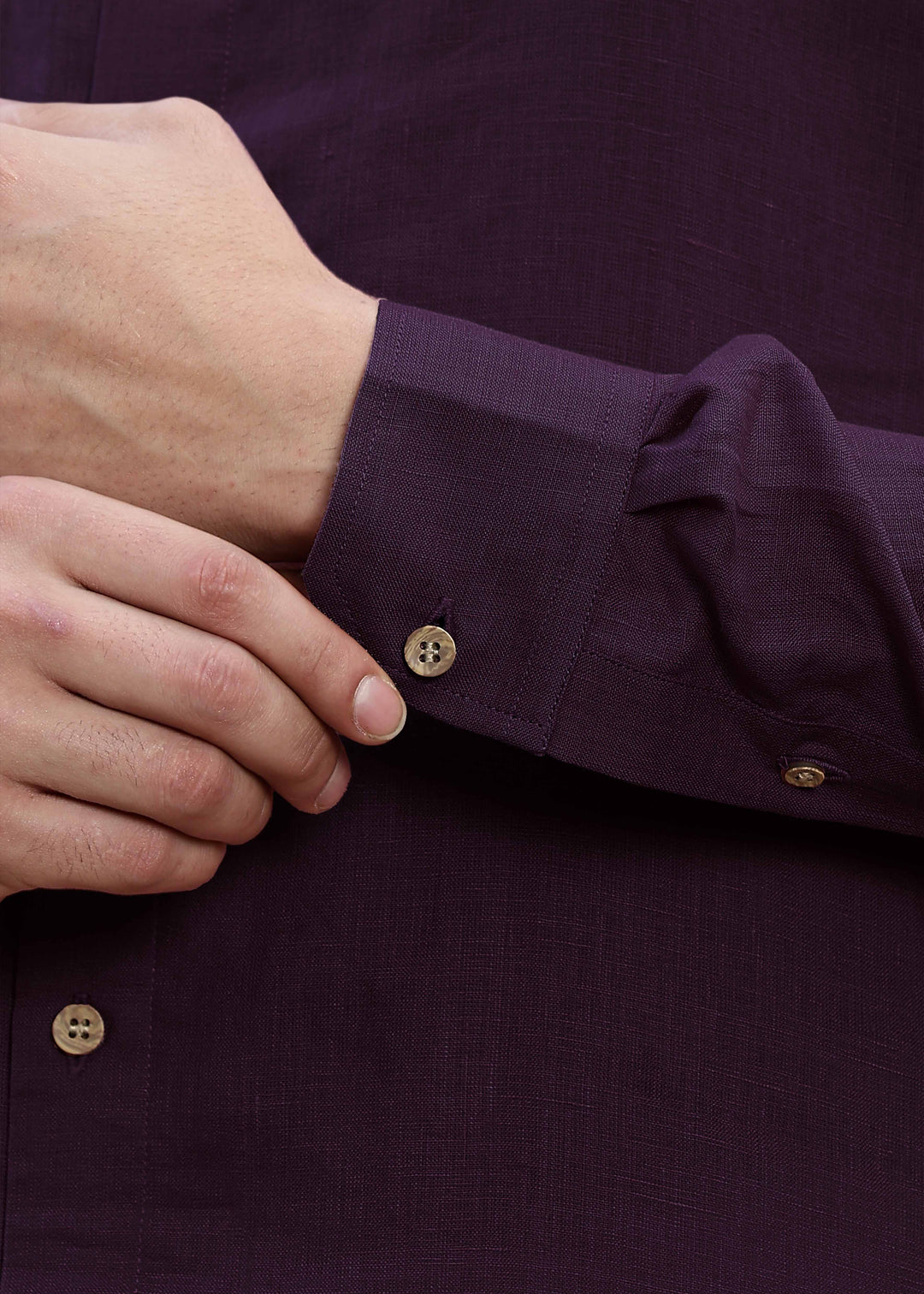Ryan - Full Sleeve Band Collar Pure Linen Kurta with Pintuck Detailing - Dark Purple