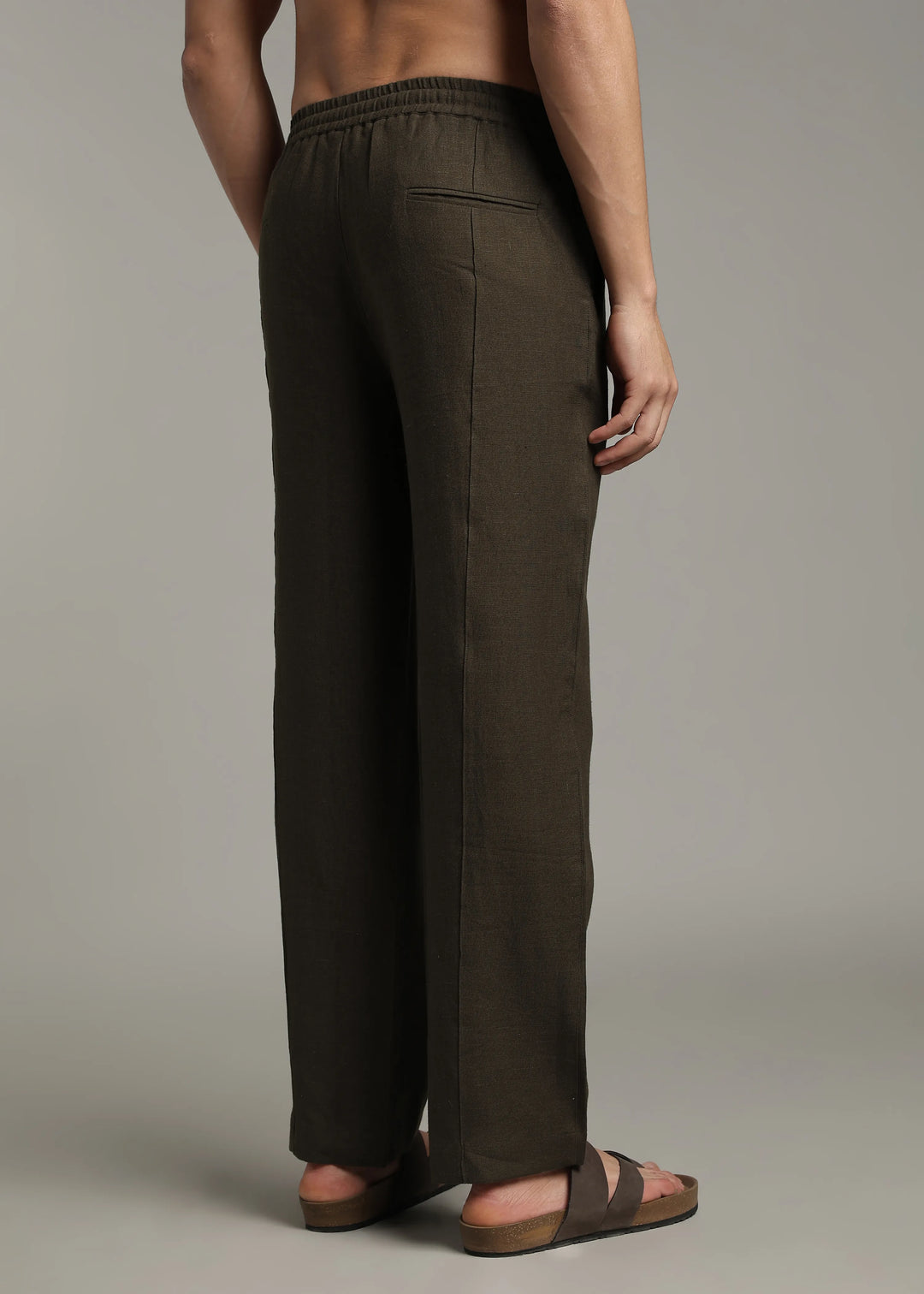 Art Pants - Pure Linen Elastic Casual Pants with Drawstrings - Camo Green